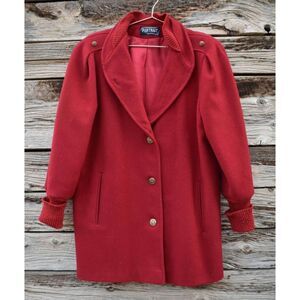 Vintage 1980s Red Wool Button Up Coat by Portrait